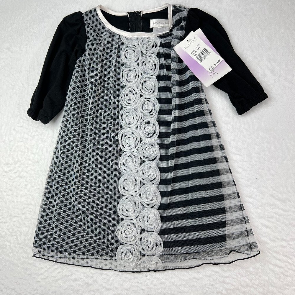 Toddler Sz 3T Lavender Brand Black White Dress NWT Back Zipper